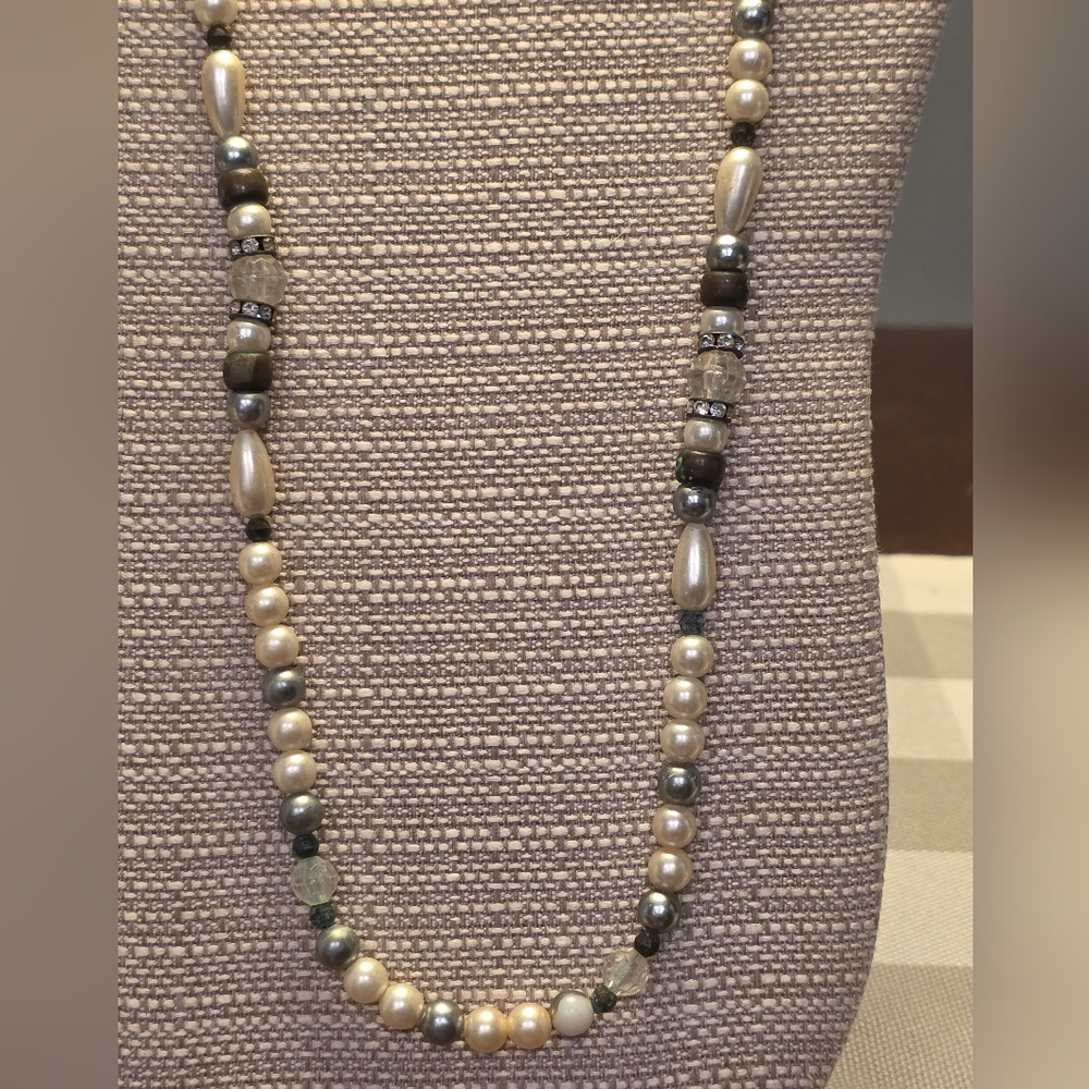 Vintage Joans Creations Pearl and Silver Beaded Necklace